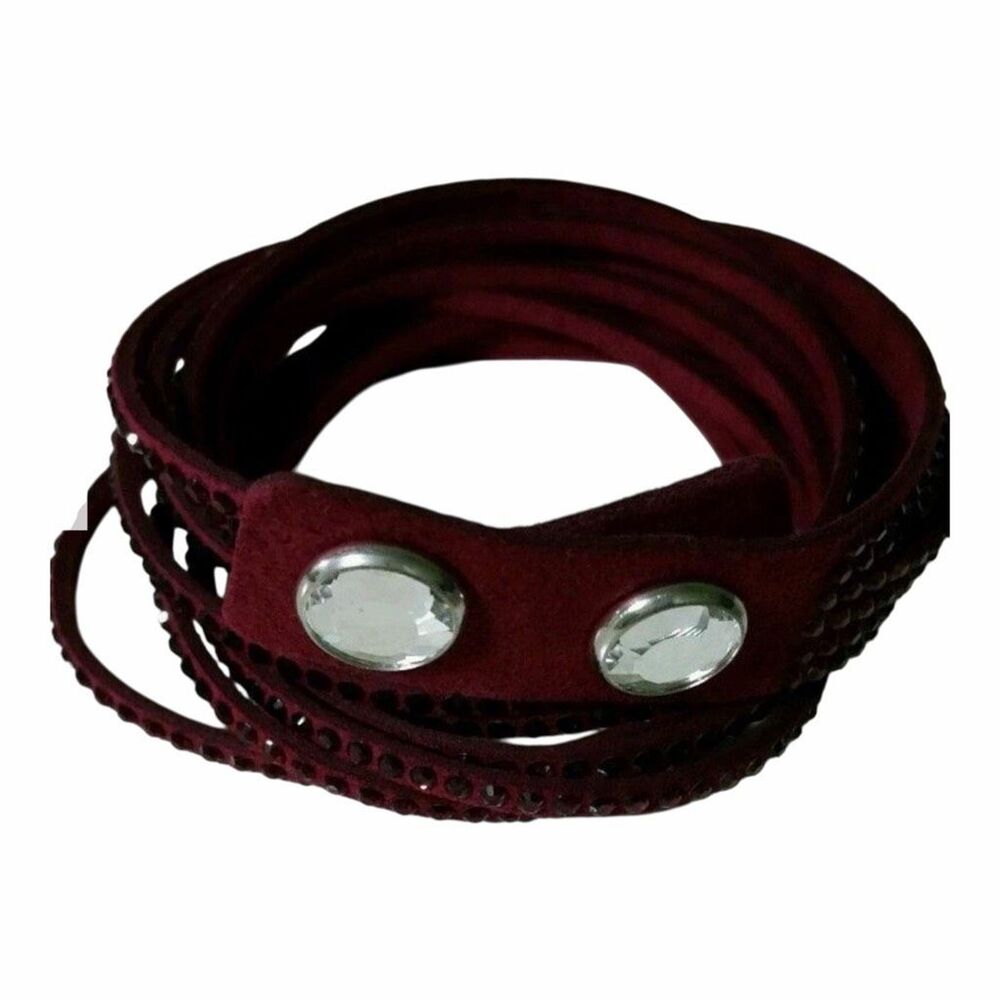 Swarovski Slake Wrap Bracelet Burgundy with Clear Crystal Stones Adjustable Crys - Picture 2 of 7